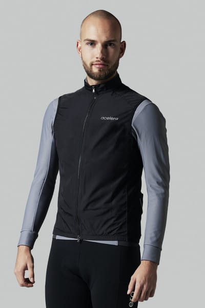 Acelera - Lichte Winddichte Fiets Gilet Wielrennen Windvest Mouwloos - Zwart - Heren - Maat S