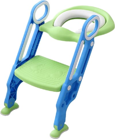 Toiletbril met Trapje voor Kinderen | Kinder Toiletzitje Toiletstoel met Trap | Opvouwbare WC-bril Verkleiner Toiletverkleiner | LB-A20 Groenblauw