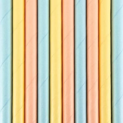 PARTYDECO - 10 Pastelkleurige Rietjes van Karton 19,5 cm voor Verjaardag
