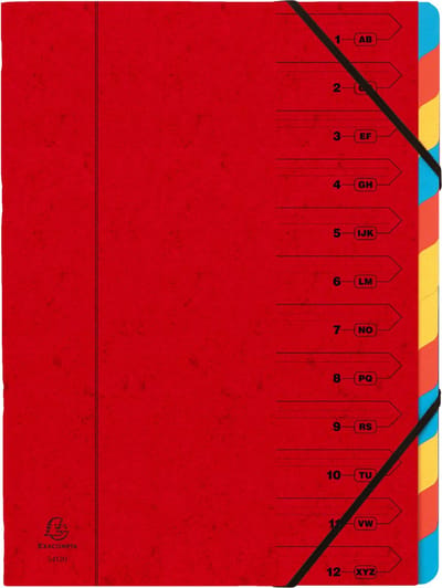 Exacompta 8x Sorteermap met vaste rug en elastosluiting - 12 indelingen - Rood - 54125E