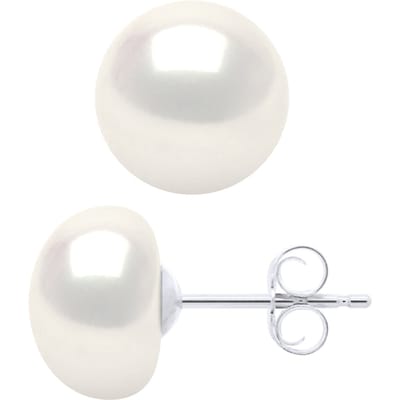 Oorbellen Wit Goud - Echte Gecultiveerde Zoetwaterparels Knop 9-10 mm