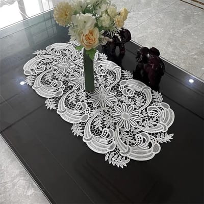 Style pastoral Broderie Crochetée Nappe Ovale Set de Sets de Table Service à Thé Plateau à Fruits Vase Antidérapant Décoration de Noël Mariage pour la Maison 1 P