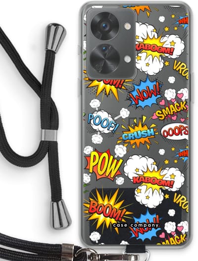 Case Company® - Hoesje met koord geschikt voor OnePlus Nord 2T hoesje met Koord - Pow Smack - Telefoonhoesje met Zwart Koord - Bescherming aan alle Kanten en Over de Schermrand