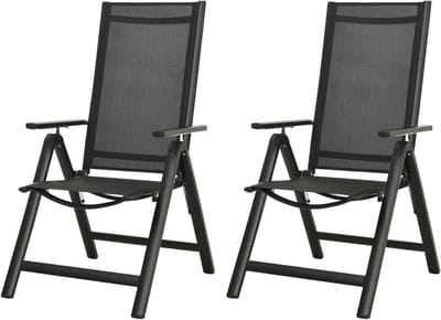 Tuinstoelen Set - Opvouwbare Stoelen - Ontspannen Buiten - Verstelbare Rugleuning - 2 Stuks - Zwart