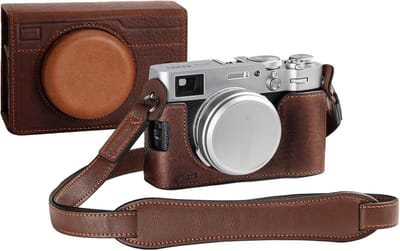 Vintage Leren Case Set voor Fujifilm X100VI, Inclusief Halve Case, Flip Cover en Schouderriem, Duurzaam en Beschermend Accessoire voor Fotografie