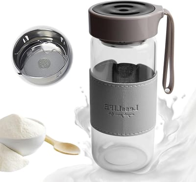 Premium 480 ml Glas Protein Shaker met RVS Mengballen, Lekvrije Shakebeker voor Fitness en Eiwitdranken, Makkelijk Schoon te Maken