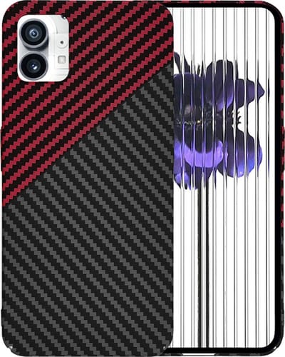Hoesje geschikt voor Nothing Phone (1) - Techsuit Carbonite FiberShell Carbon Back Cover - Rood/Zwart