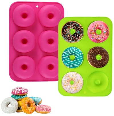 Dailygoods- Donutvormen 2 Stuks - Siliconen Bakvormen - Anti-aanbak - Bakplaat voor Cake/Koekjes - 6 Holle Ruimtes - Geschikt voor Muffins/Bagels - Bakvorm