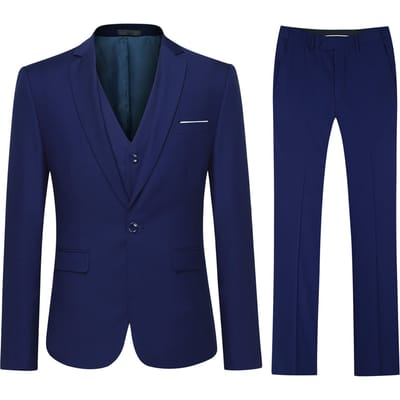 Rivierablauw slim-fit 3-delig pak