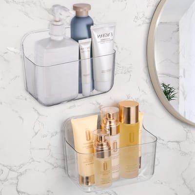 2 Stuks Badkamerplank Zonder Boren, Zelfklevende Douche Caddy, Acrylic Planken voor Shampoo en Doucheproducten, 25kg Draagvermogen, Compact Ontwerp met Afvoer voor Badkameropslag