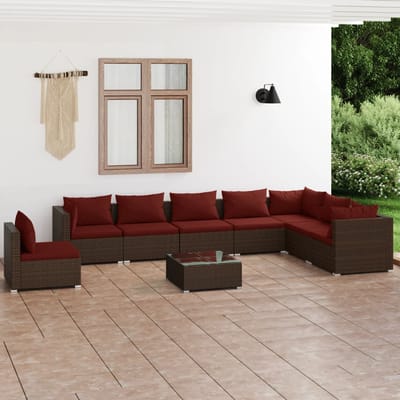 vidaXL - 9-delige - Loungeset - met - kussens - poly - rattan - bruin