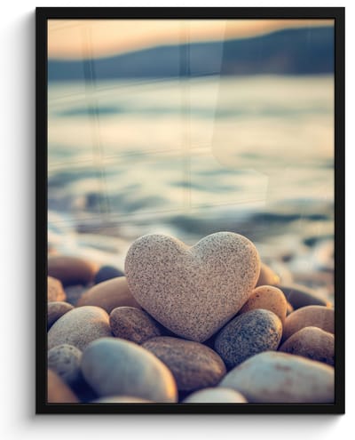 Poster in lijst - Fotolijst 50x70 cm - Posters - Hart - Stenen - Natuur - Keien - Zen - Kiezelstenen - Posterlijst zwart - Decoratie - Wanddecoratie woonkamer - Muurdecoratie slaapkamer