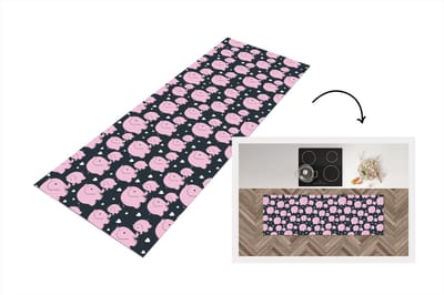 Keukenloper - Loper keuken - Olifant - Hart - Patroon - 150x50 cm - Keukenloper vinyl