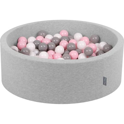 KiddyMoon Ballenbad Voor Baby's met 200 kleurrijke ballen ∅7cm 90x30cm - Ballenbak voor kinderen - Rond ballenbak foam - Schuimvulling - Voor sensorische - Lichtgrijs: Wit, Grijs, Roze
