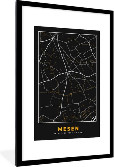 Fotolijst incl. Poster - Mesen - Goud - Kaart - Plattegrond - Stadskaart - 80x120 cm - Posterlijst
