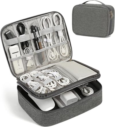 Driedelige Waterdichte Kabel Organizer voor Elektronica en Reisaccessoires - Ideaal voor Mobiele Telefoons, USB Opladers en Powerbanks, Grijs