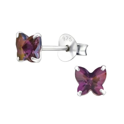Aramat Jewels | Oorbellen | 925 Zilveren Vlinder Oorbellen met Kristal 8mm - Sprankelende Vlindertjes | Licht Paars | |5mm | Zilver | Kinderen, Volwassenen | Verkleurd niet