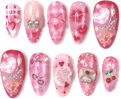 Solidchoice - Set van 30 Roze Kunstnagels met 3D Ontwerpen