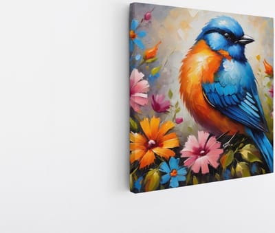 Saammp Canvas Schilderij - Abstracte Vogel - Dieren - Bloemen - 20x20 - Foto op canvas - Wanddecoratie - muurdecoratie Woonkamer - Slaapkamer decoratie - Canvas Print
