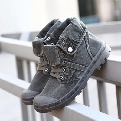 Hoge Canvas Schoenen Klassiek Ingetogen Bruin Mode Casual Klimmen Wandelen Vetersluiting Antislip Heren Sneakers 43 grijs