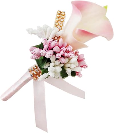 Bruiloft Corsage - Bruidegom Bloemen - Feestelijke Aankleding - Rhinestone Inleg - 6x12cm - Roze