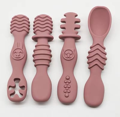 KimDo - Baby Bestek Siliconen - 4 stuks - Roze - Lepeltjes - Sensorisch - BPA vrij