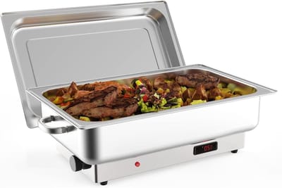 Elektrische Chafing Dish - Buffet Server Warmer - Eten Warm Houden - Temperatuurregeling Display - 9QT - Zilver