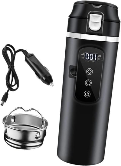 Elektrische Waterkoker - Reisbeker Verwarmer - Warme Drank Onderweg - Universeel 12V/24V - 500 ml Capaciteit - Zwart