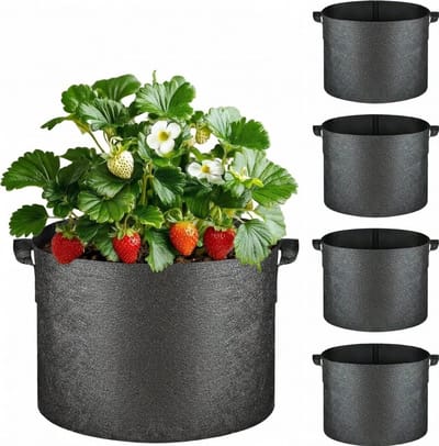 Famanu - Kweekzakken - 10 gallon - Set van 5 - Met handvatten - Ademend vliesstof - Voor groenten en bloemen
