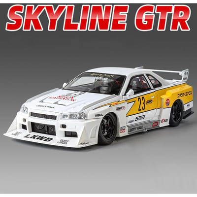 1:24 Silvia Skyline Ares Gtr R34 Gemodificeerd Breed Lichaam Legering Sportwagen Model Diecast Regen Voertuig Auto Model Geluid Licht Kinder Cadeau