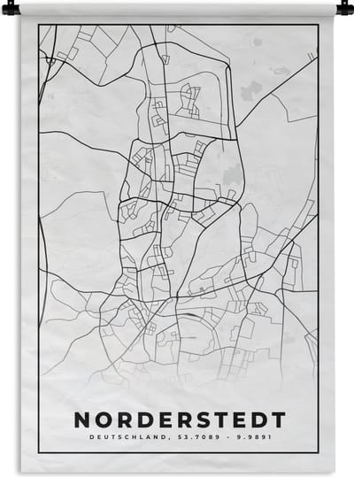 Wandkleed - Wanddoek - Norderstedt - Kaart - Plattegrond - Stadskaart - 120x180 cm - Wandtapijt