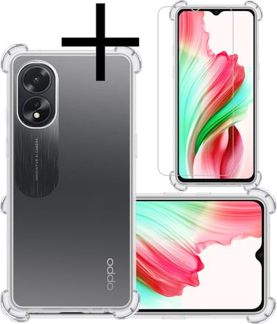 Hoesje - Met Screenprotector - Geschikt voor OPPO A18 - Sterk & Shockproof - Siliconen Case - Back Cover - Telefoon Hoes - Shock Proof - Transparant