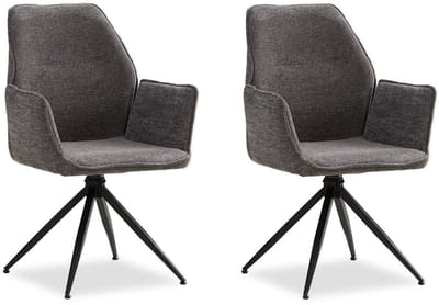 Homestyle4u Eetkamerstoelen - 2 Stoelen - Draaibare - met armleuningen - Chenille Wol Grijs