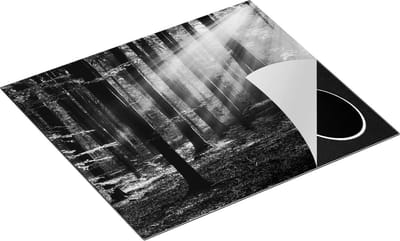 Chefcare Inductie Beschermer Bos met Zon tussen de Bomen - Zwart Wit - 60x50 cm - Afdekplaat Inductie - Kookplaat Beschermer - Inductie Mat
