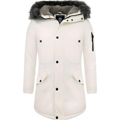 Lange Heren Winterjas - Met Nep Bontkraag - Wit