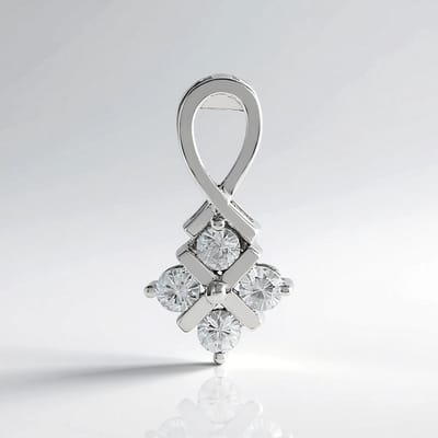 Cavill - Zilveren hanger 925 Sterling zilver met 4 Cambodjaanse zirkonen 0 892 ct - Platina plating - Elegant rond briljant slijpsel - Hanger 23x12 mm