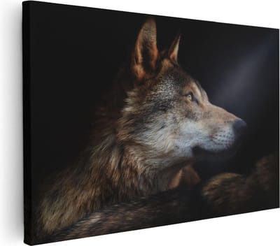 Artaza Canvas Schilderij Wolvenkop - 30x20 cm - Klein - Muurdecoratie Wolf - Wanddecoratie Dieren - Kamer Accessoires