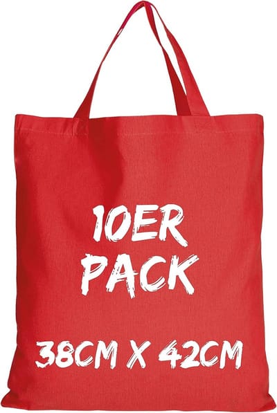 10x Katoenen Boodschappentassen Rood - Stevige Shoppers met Korte Hengsels 38x42 cm