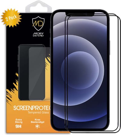 2-Pack MobyDefend Screenprotectors - Geschikt voor iPhone 12 Mini - Screensavers Met Zwarte Randen - Gehard Glas