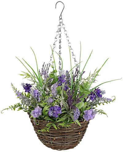 Unyqoos ® Kunstzinnige Lavendel Hangerplanten in Decoratief Gevlochten Mandje voor Huiselijke Sfeer