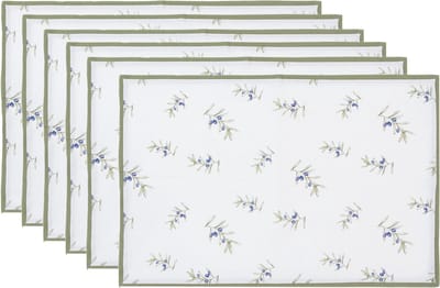 Clayre & Eef Placemats Set van 6 48x33 cm Wit Katoen Olijven