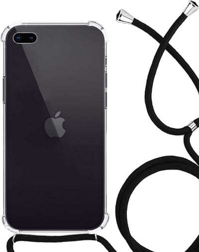 Hoesje - Geschikt voor Apple iPhone 7 Plus - Met Koord - Shock Proof - Siliconen Case - Back Cover - Telefoonkoord - Telefoon Hoes Shockproof - Telefoonketting - Telefoonhoesjes - Transparant