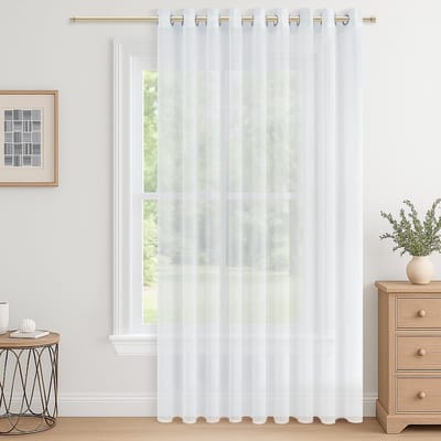 Unyqoos® Transparante witte voile gordijnen met ringen voor grote ramen, 300x225 cm