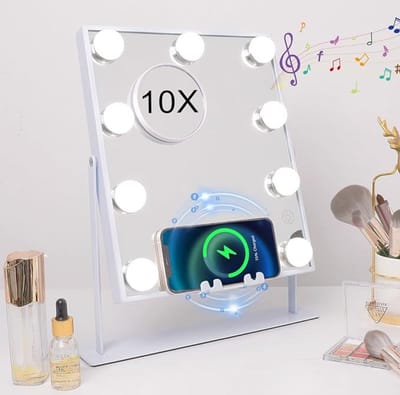 Hansong Hollywood Spiegel met Verlichting - Visagie Spiegel met Verlichting Draaibaar - Make Up Spiegel met Bluetooth en Oplader - Wit