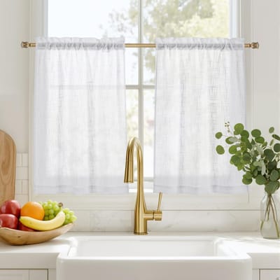 Dailygoods- Keukengordijnen Korte Maat - Linnen Gordijnen Kant en Klaar - Semi-transparant - Lichtfilterend - 2 Stuks - 60x90cm