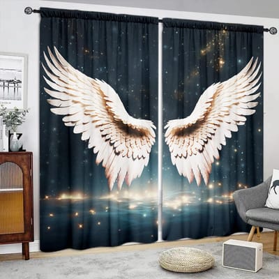 Gordijn met print van engelenvleugels voor huisdecoratie - Gevoerd venstergordijn met tunnel voor slaapkamer, keuken, woonkamer 52.5cmX116cm X 2pcs white