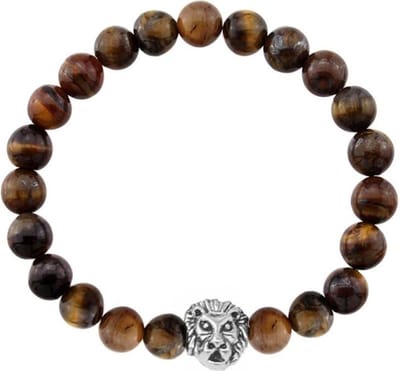 Fako Bijoux® - Buddha Armband - Leeuw - Tijgeroog - Zilverkleurig