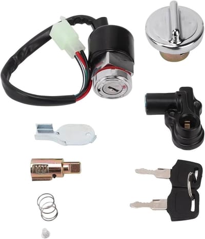 Contactslot Set - Sleutelschakelaar Slot - Motorfiets Beveiliging - Compleet Met Helmslot - 12V - Zwart