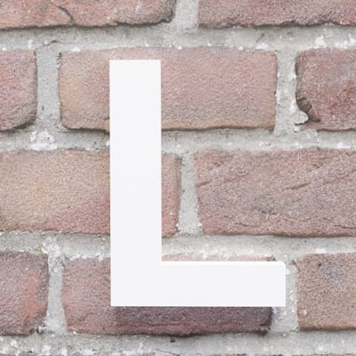 Huisnummer Arial L wit - Maat: Klein (10 cm) - blinde bevestiging - Huisnummerbord