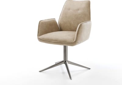 Eetkamerstoel Zoa-Flex kruispoot grafiet microvelours beige vintage 360° draaibaar rocker-functie pocketveer kern